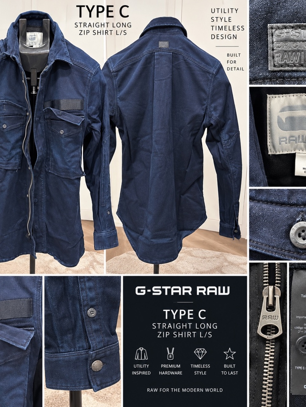G-Star Type C Straight Long Zip Shirt L/S - Dark Navy